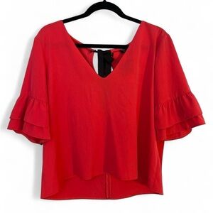 Topshop Women's Ruffle Sleeve Blouse Pink/red  Size 10 NWT Tie Back Detail
